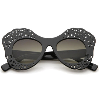 Women's Laser Cutout Oversize Butterfly Sunglasses A516 - Black Lavender