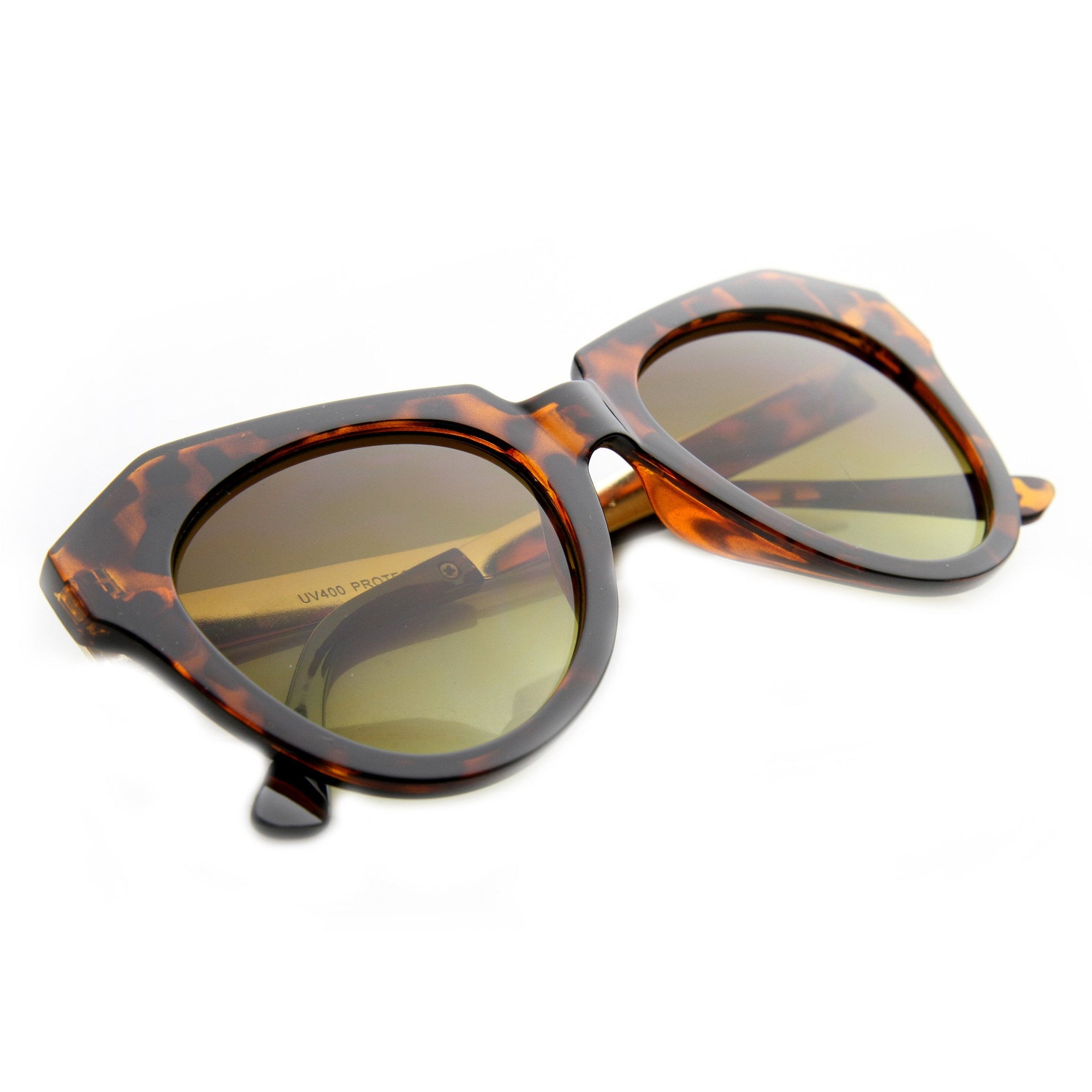 Women's Oversize Fashion Sunglasses With Metal Temples - zeroUV