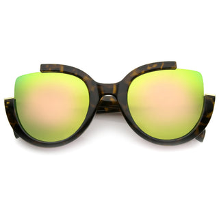 Gafas de sol con lentes espejadas estilo ojo de gato semi sin montura para mujer A802 - Espejo Carey Rosa Verde