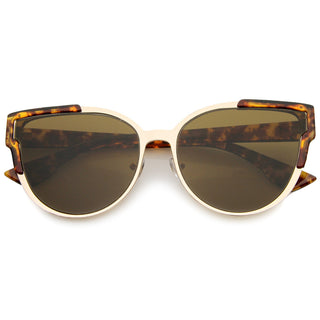 Gafas de sol tipo ojo de gato con lentes planas y montura media para mujer A820 - Marrón Tortuga