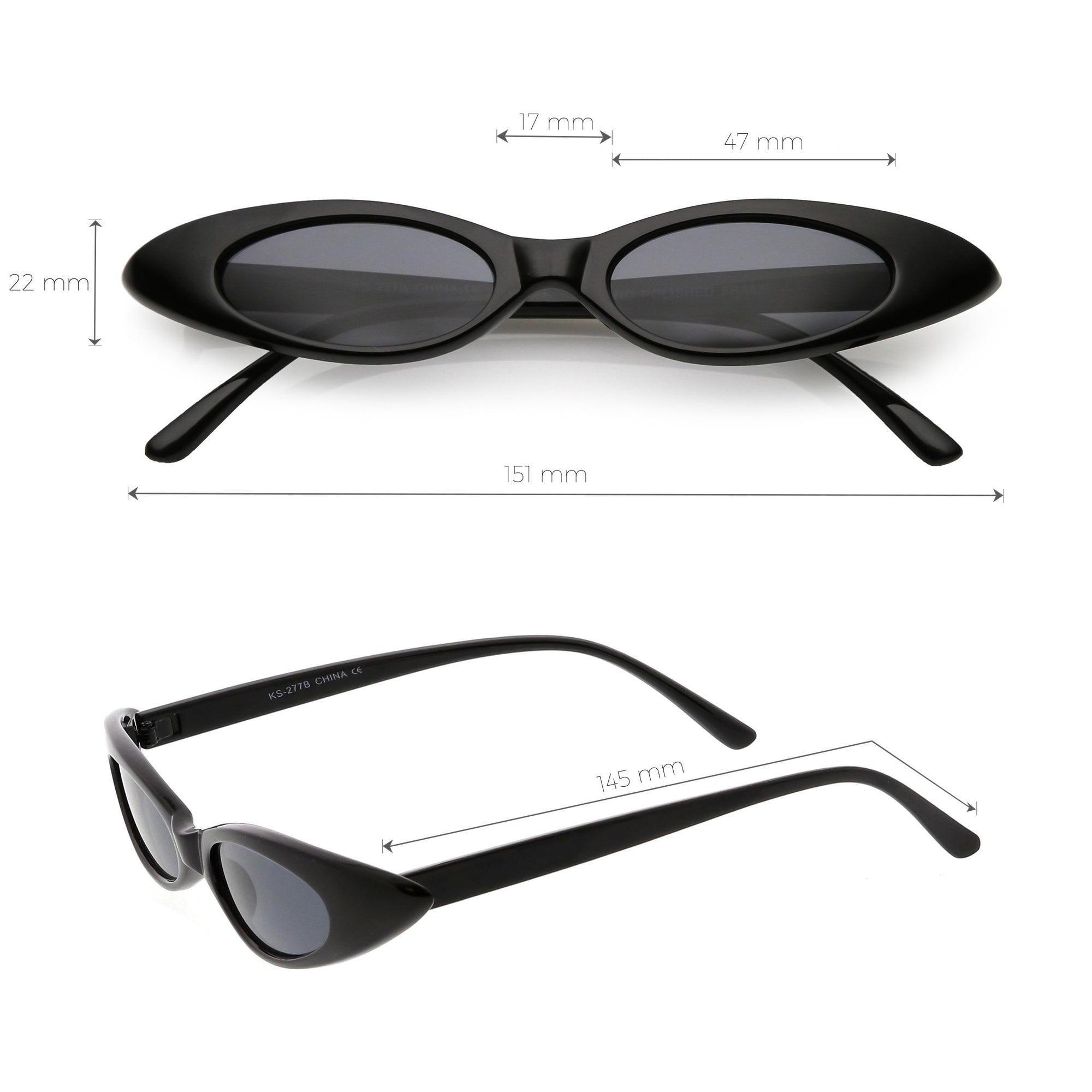 Women's 90's Thin Retro Pointed Cat Eye Sunglasses, Shiny Black Green | zeroUV