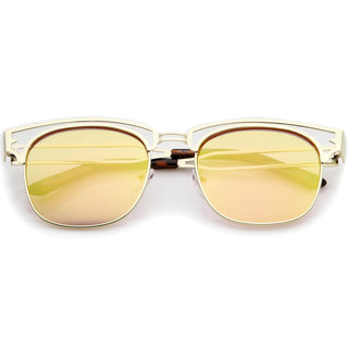 Modern Laser Cut Horned Rim Flat Mirror Lens Sunglasses A494 - Gold Pink Mirror