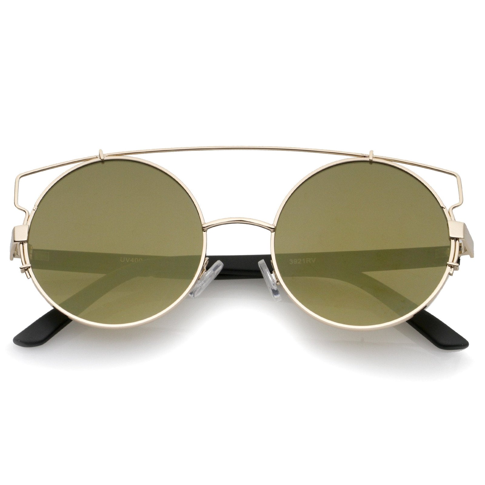 Retro Modern Round Cross Bar Mirrored Lens Sunglasses A543