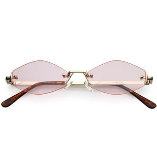 1990's Small Rimless Color Tone Geometric Hexagon Sunglasses C591 - Gold Pink