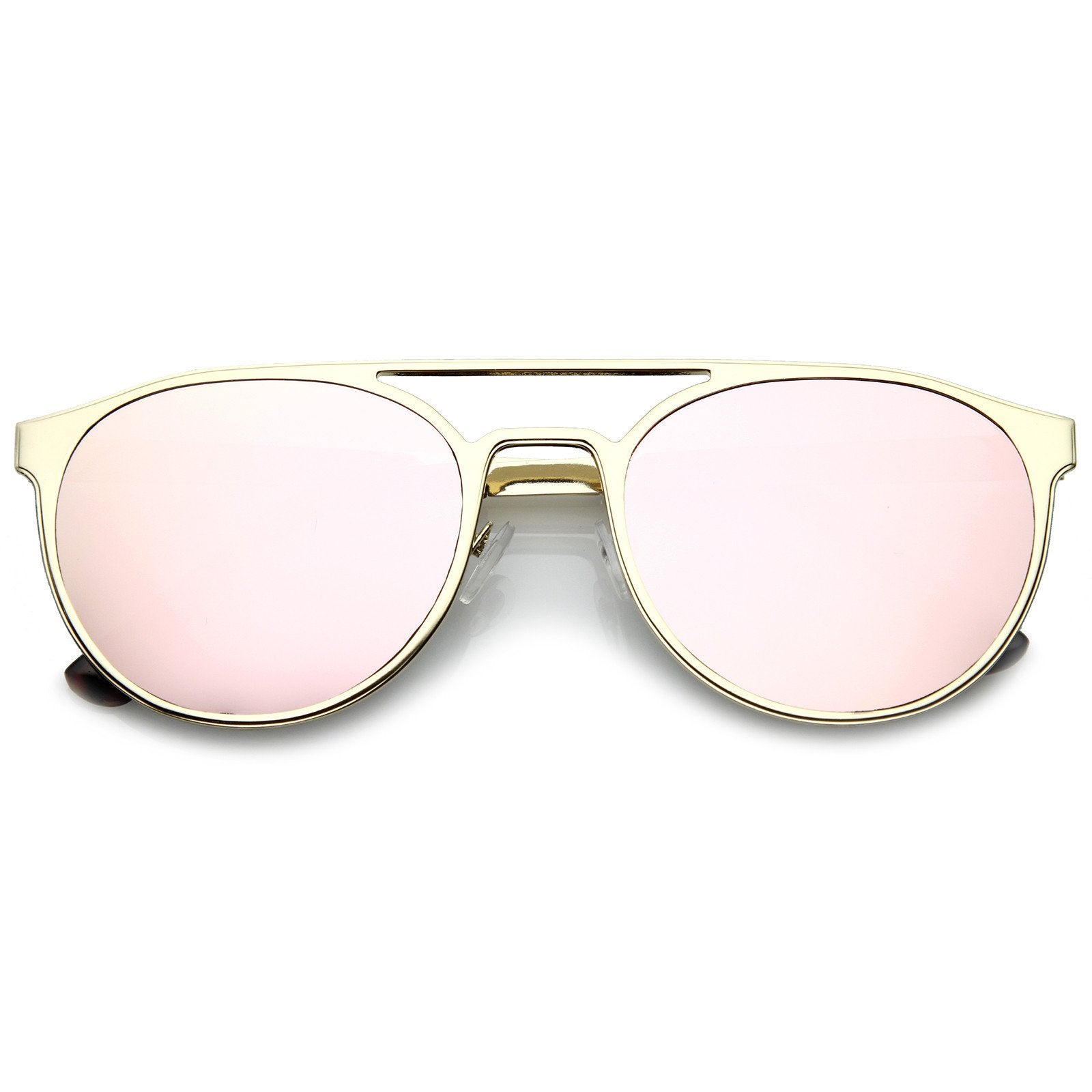 Modern Horned Rim Sleek Round Flat Lens Sunglasses - zeroUV