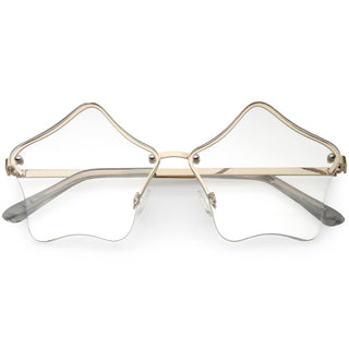 Women's Novelty Cute Twin Stars Color Tone Sunglasses Glasses C631 - Gold Clear