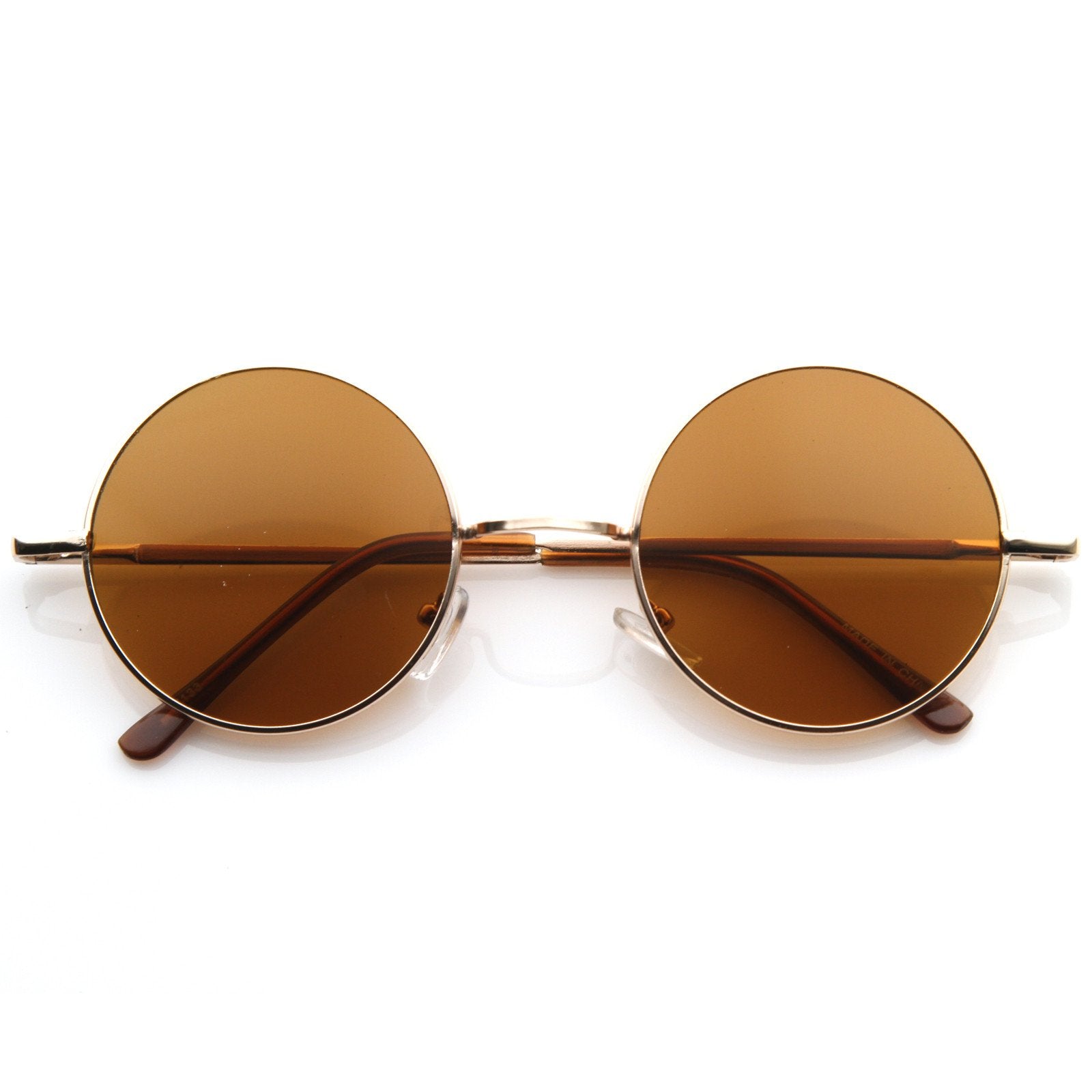 Retro Hippie Fashion Metal Color Lens Sunglasses, Gold Brown | zeroUV