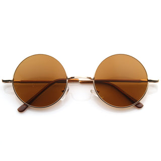 Retro Hippie Metal Lennon Round Color Lens Sunglasses 8594 - Gold Brown