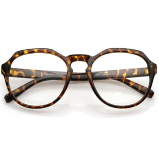 Gafas de lentes transparentes transparentes redondas retro de gran tamaño C237 - Tortuga clara