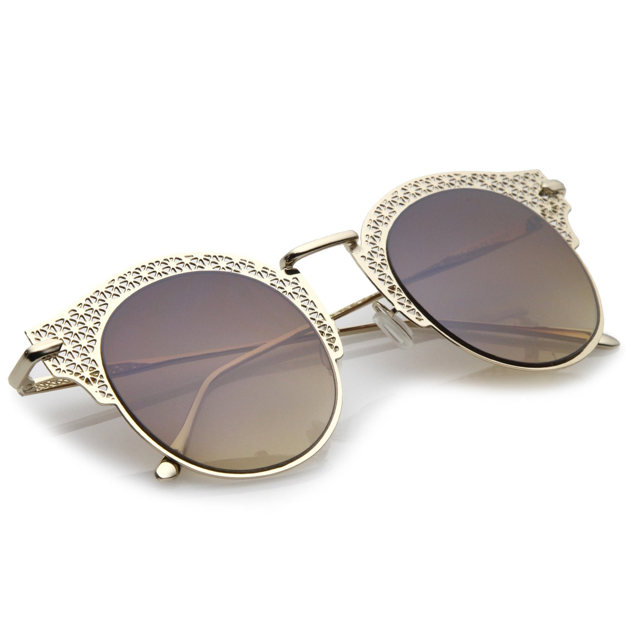 Women's Indie Laser Cut Horned Rim Metal Sunglasses - zeroUV