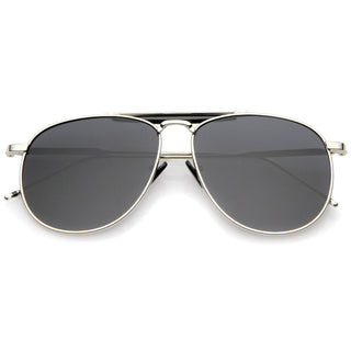 Oversize Modern Dapper Flat Len Aviator Sunglasses A785 - Silver Black Smoke