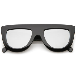 Gafas de sol con lentes espejadas y parte superior plana, retro, modernas y de gran tamaño C275 - Espejo plateado negro.