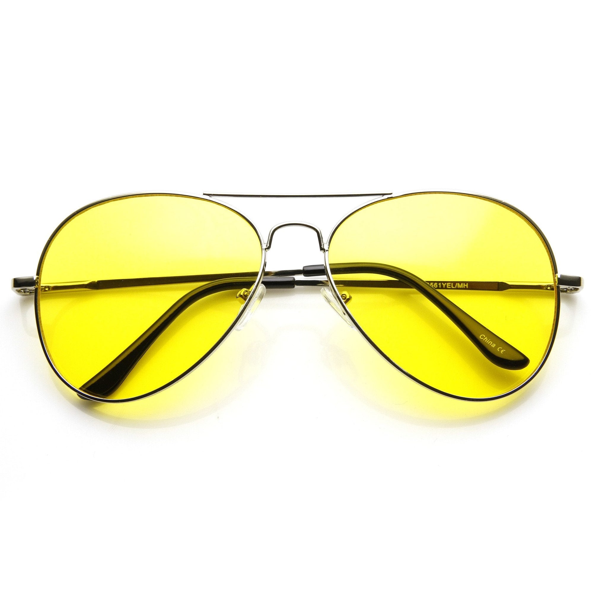 Retro Large Metal Aviator Sunglasses With Yellow Driving Lens