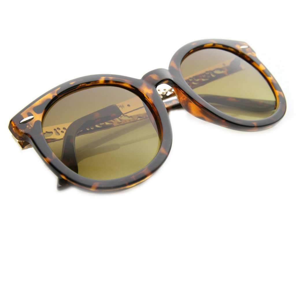 Women's Oversize Metal Pattern Cut Out Round Sunglasses - zeroUV