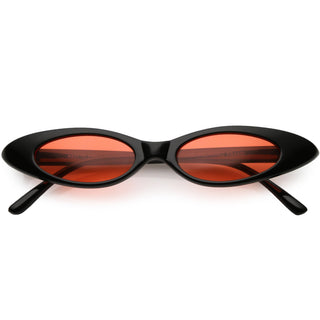 Women's Retro 90's Thin Color Tone Cat Eye Sunglasses C662 - Black Red