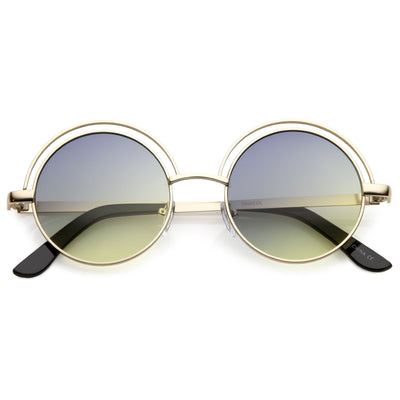 Women's Indie Retro Round Flat Lens Metal Sunglasses C060