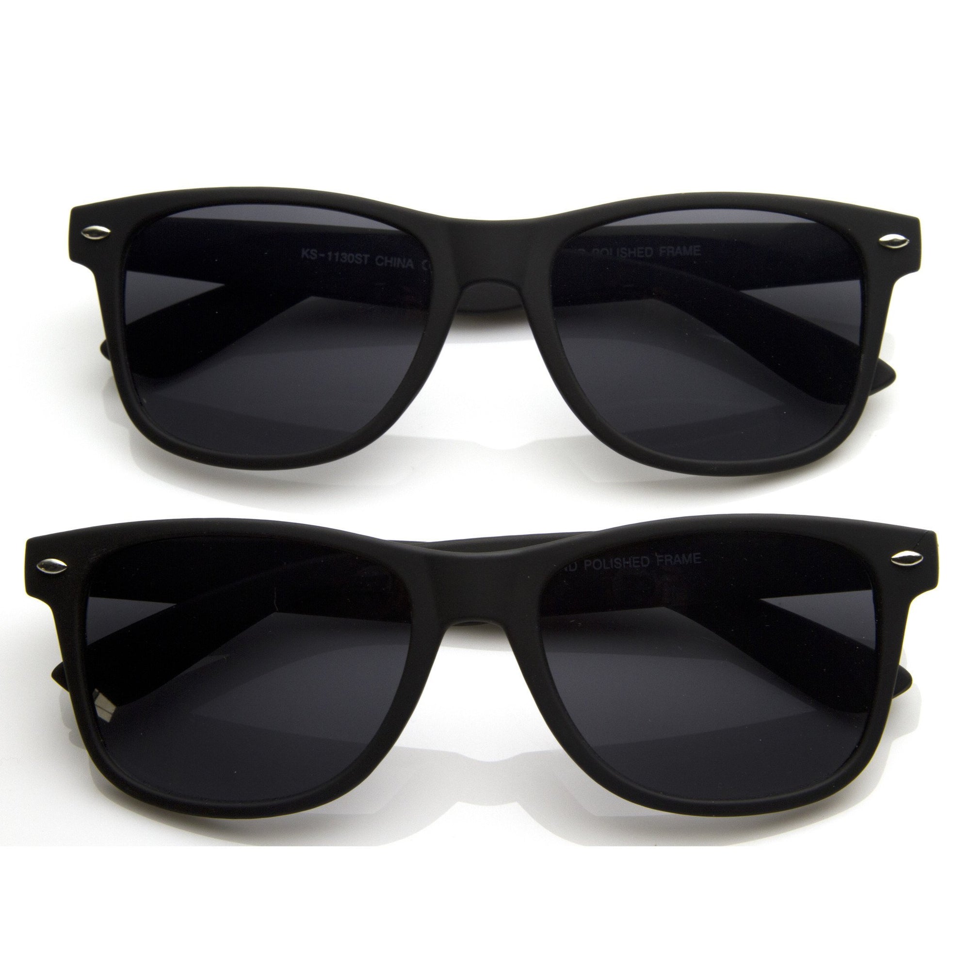 Retro Matte Flat Black Horned Rim Sunglasses 8698 [2 Pack]