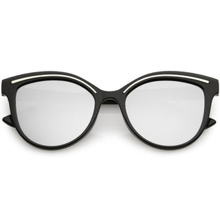 Gafas de sol estilo ojo de gato con lentes planas espejadas y cejas modernas y retro C420 - Espejo plateado negro plateado