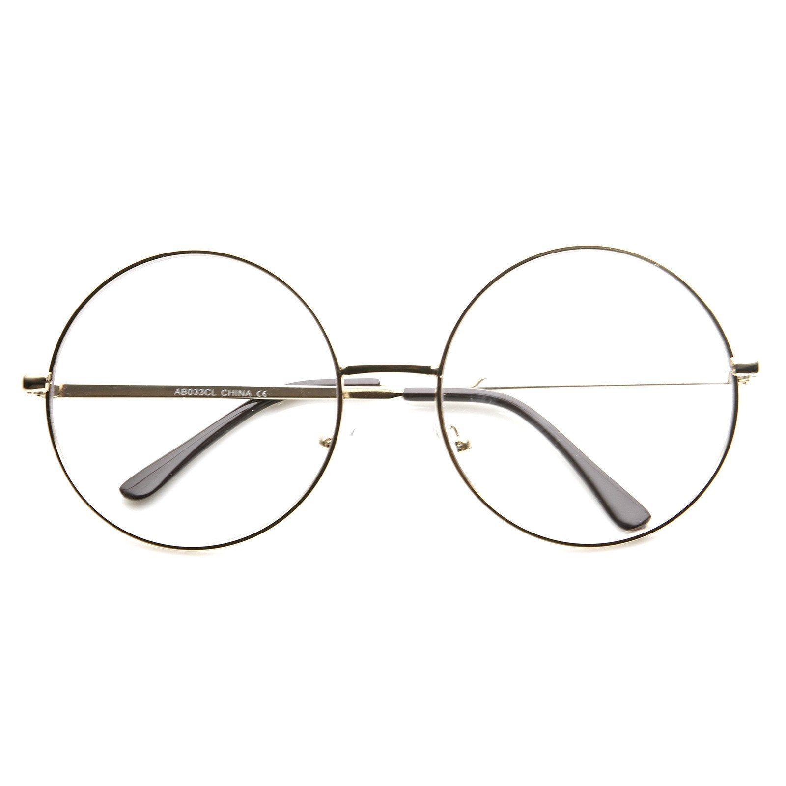 Vintage Extra Large Round Metal Clear Lens Glasses - zeroUV