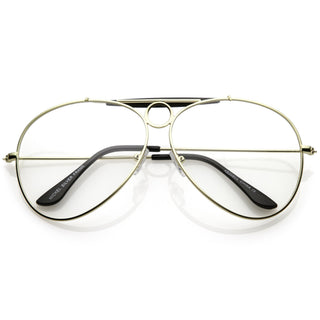 Oversize Retro Dad Fashion Clear Lens Aviator Glasses C301 - Gold Clear