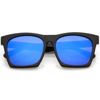 Gafas de sol modernas con lentes planas y montura en bloque con borde de cuernos C425 - Espejo azul negro