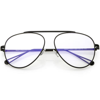 Gafas de aviador de metal con lentes planas transparentes modernas de primera calidad C509 - Negro Claro