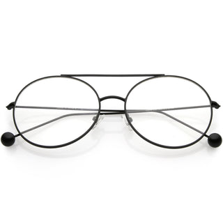 Premium Oversize Round Clear Flat Lens Metal Aviator Glasses C497 - Black Clear