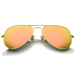 Large Premium Design Matte Metal Mirrored Lens Aviator Sunglasses 57mm A806 - Gold Pink Mirror