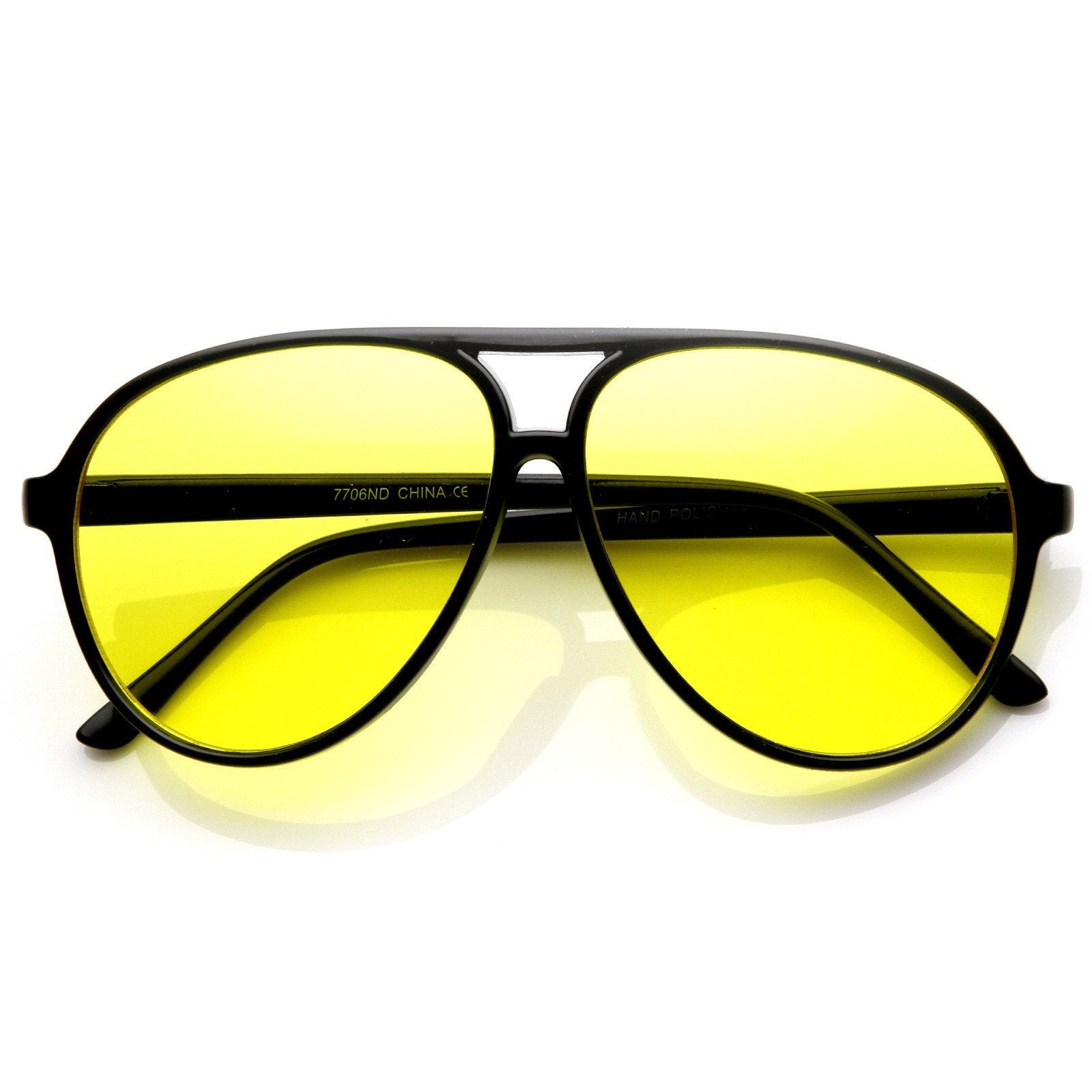 Retro 1980's Fashion Plastic Aviator Yellow Driving Lens Sunglasses 8805