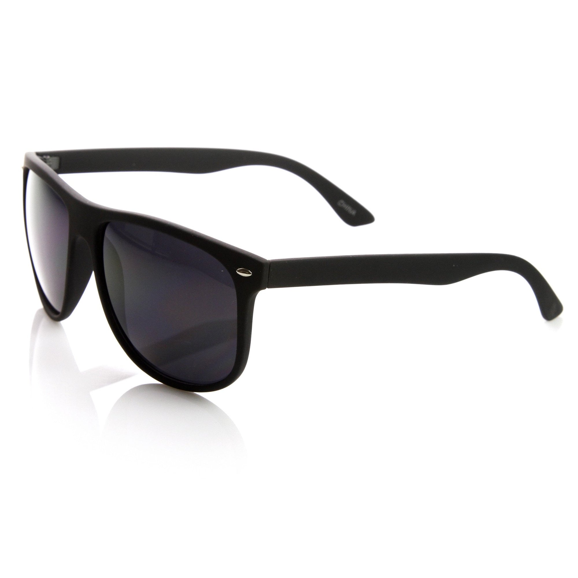 Large Retro Rubberized Horned Rim Sunglasses - zeroUV