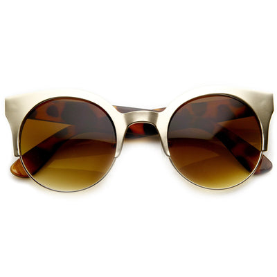 Trendy Full Metal Half Frame Cat Eye Round Sunglasses 8821