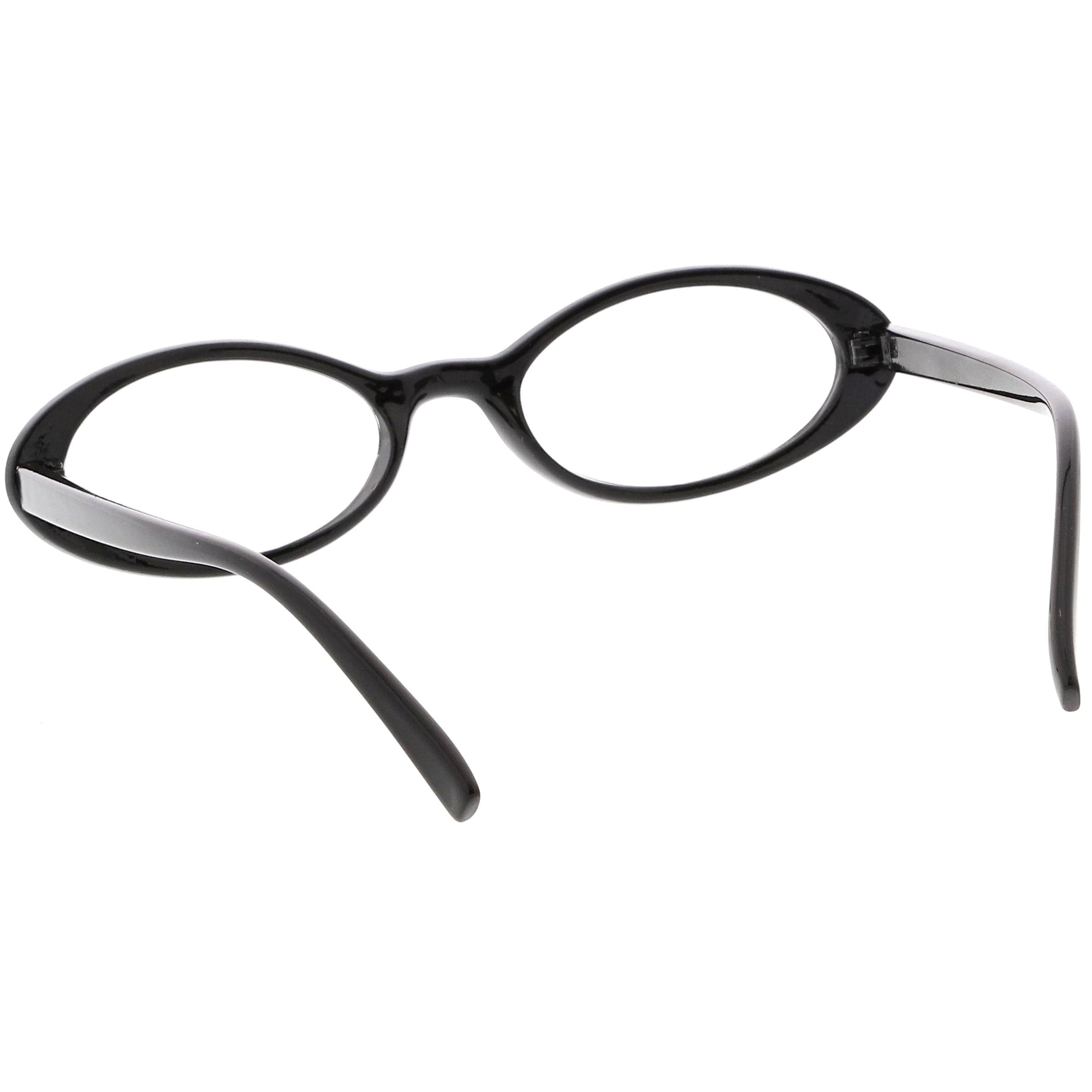 Women's Retro Dapper Small Oval Clear Lens Glasses, Black Clear | zeroUV