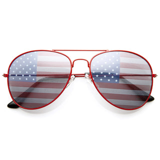 Fiesta Día de la Independencia Bandera de EE. UU. Gafas de sol de aviador 8954 - Rojo
