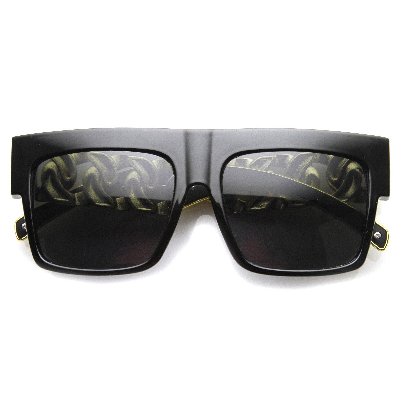 Designer Inspired Metal Chain Arm Block Sunglasses - zeroUV