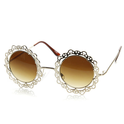 Womens Fashion Metal Lace Cut Round Circle Fashion Sunglasses 8963