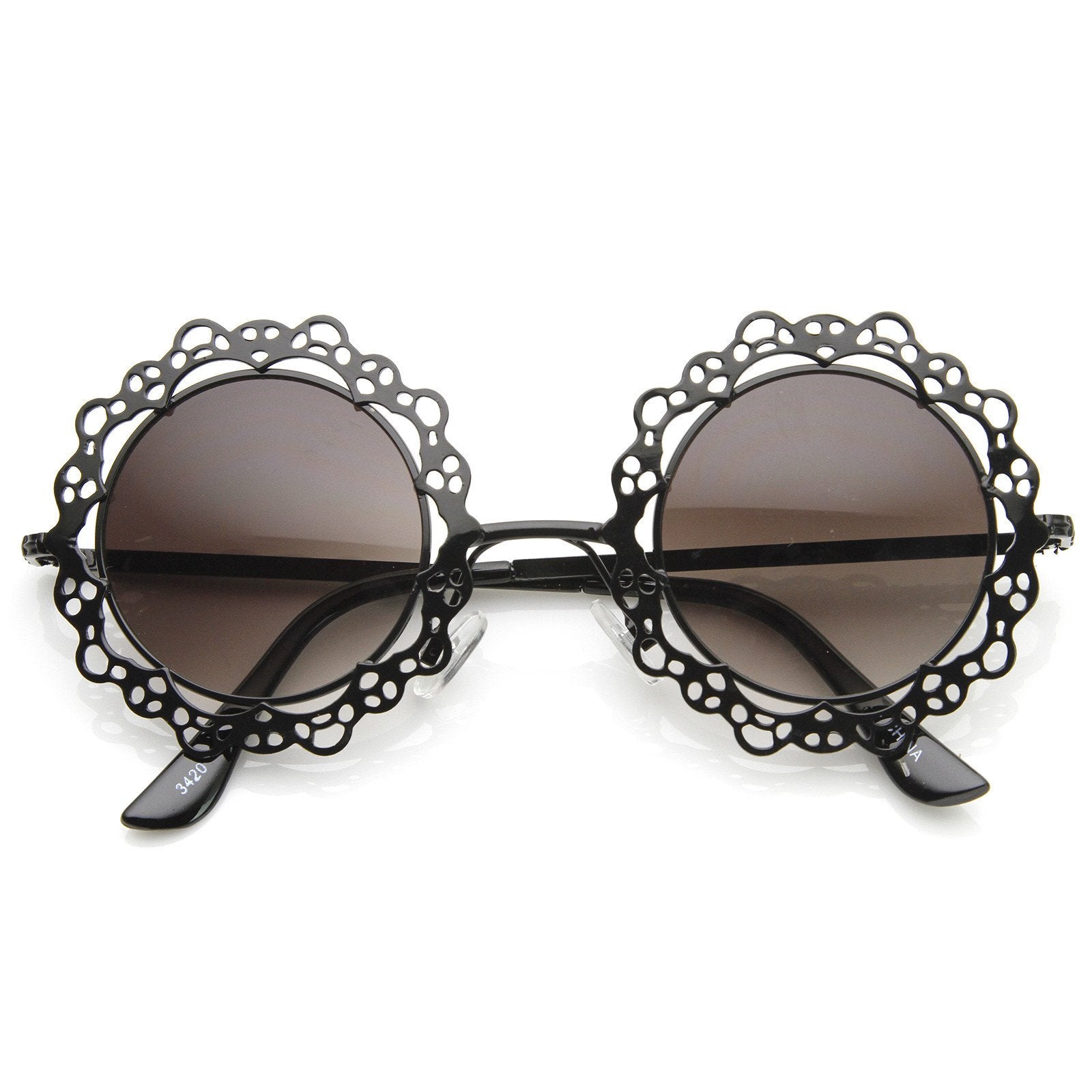 Womens Fashion Metal Lace Cut Round Fashion Sunglasses - zeroUV