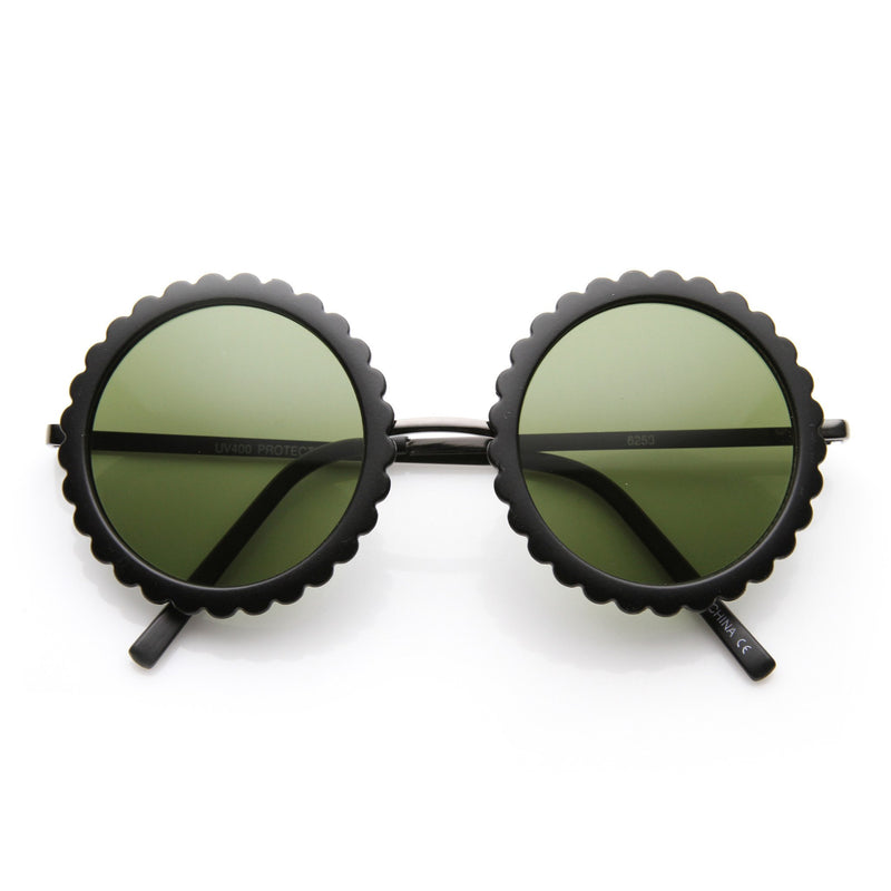 Women's Oversize Round Gear Etched Pattern Sunglasses 9626