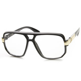 Retro 1980's Classic Square Frame Hip Hop Clear Lens Glasses 8975 - Black Gold