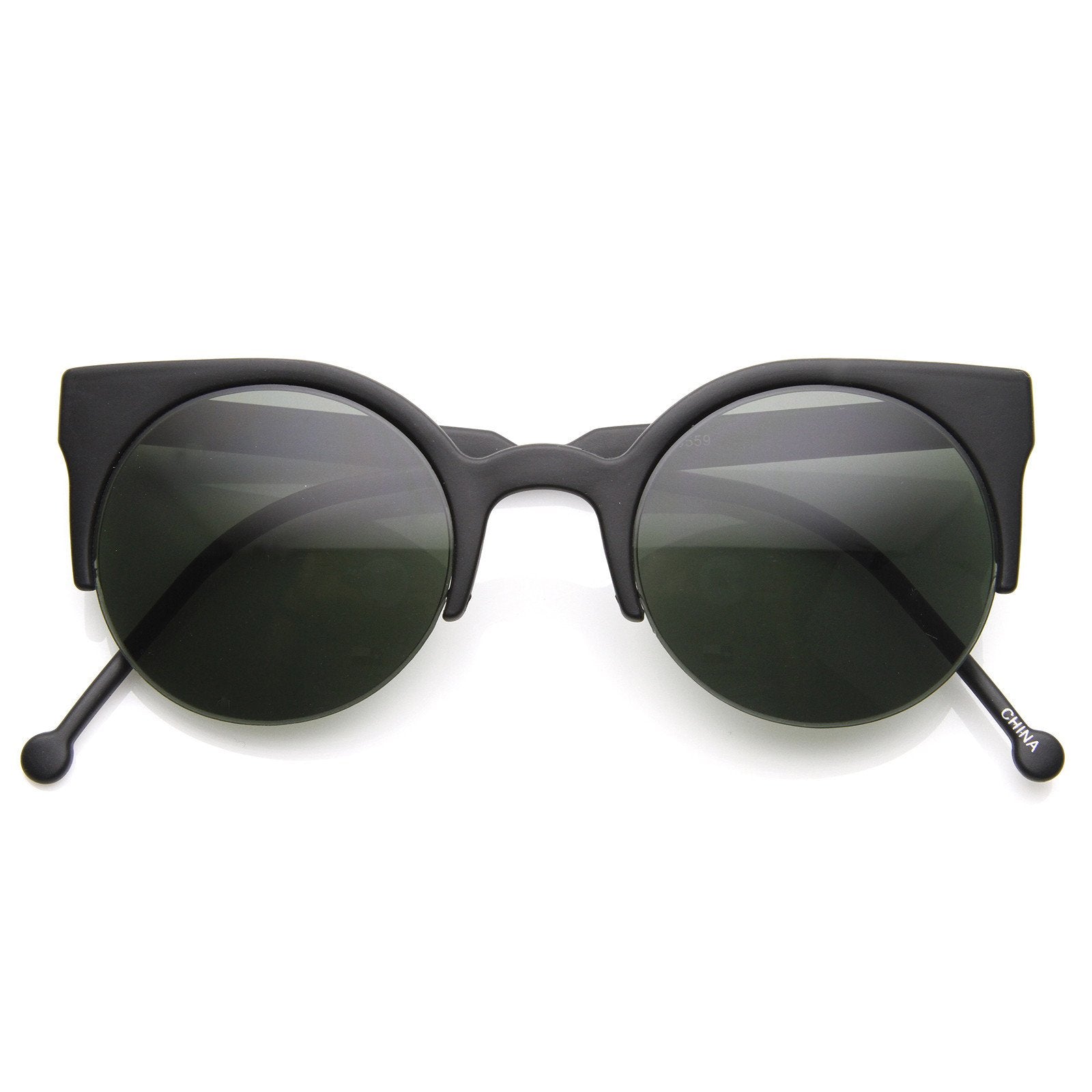 Round Indie Half Frame Cat Eye Sunglasses - zeroUV