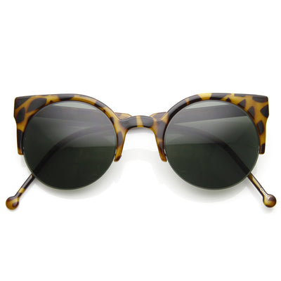 Women's Designer Round Indie Half Frame Cat Eye Sunglasses 8920