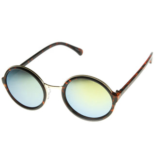 Retro Round Circle Flash Mirror Lens Sunglasses 8929 - Tortoise Gold Sun