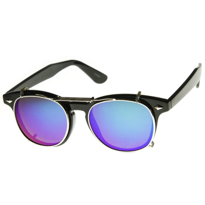 Retro Steampunk Clear Lens Mirrored Clip On Lens Sunglasses 8930