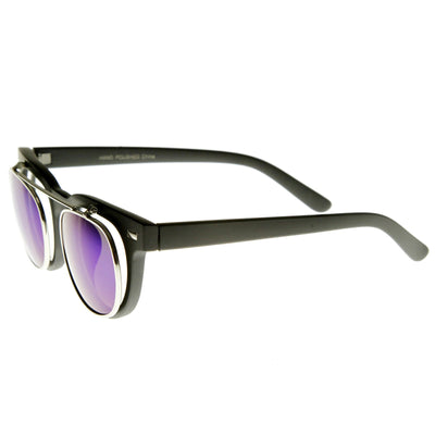 Retro Flash Mirror Flip Up Lens Horned Rim Sunglasses 9123