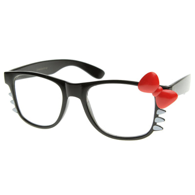 Cute Womens Kitty Bow Clear Lens Glasses With Whiskers 8499
