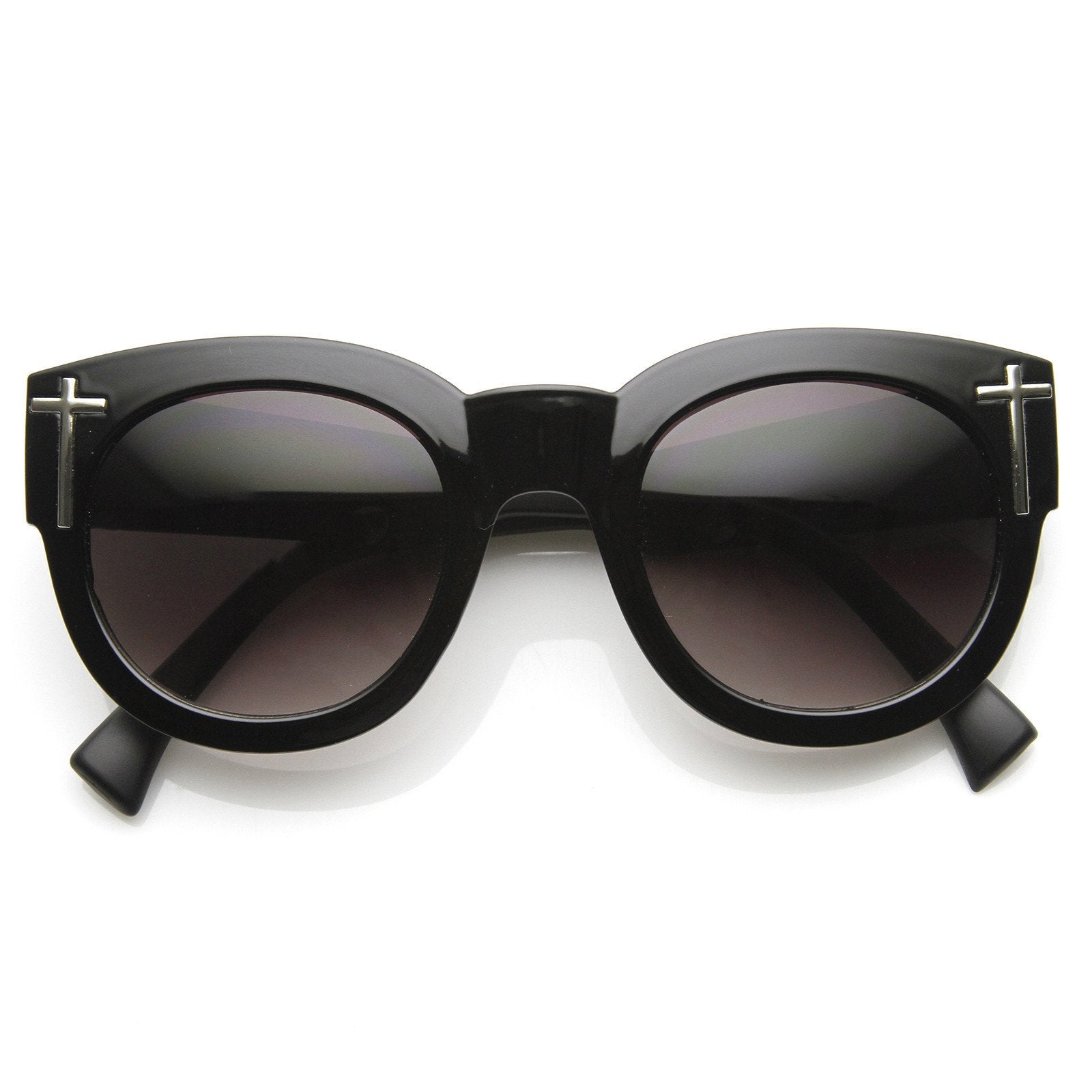 Womens Blogger Fashion Bold Oversize Cross Temple Round Sunglasses - zeroUV