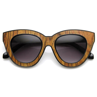 Indie Trendy Gafas de sol tipo ojo de gato extragrandes con corte en bloque para mujer 9160 - Madera
