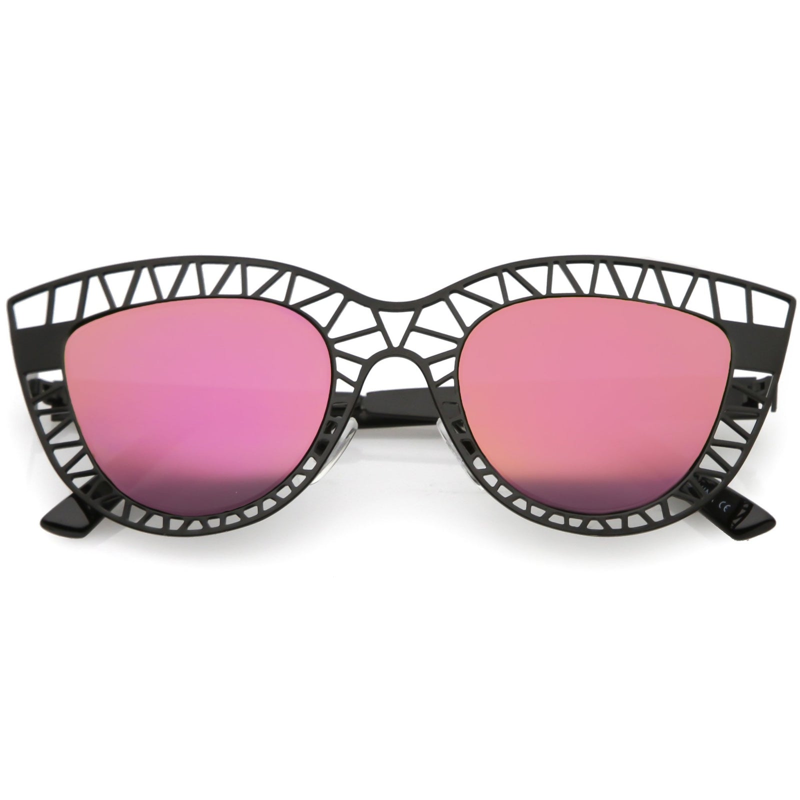 Modern Laser Mesh Cut Mirrored Lens Cat Eye Sunglasses A150