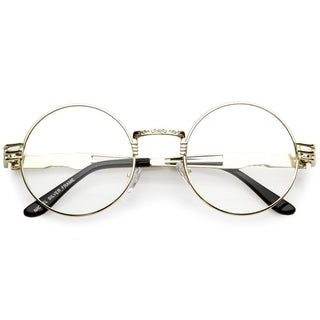 Retro Dapper Round Metal Clear Lens Glasses C300 - Gold Clear