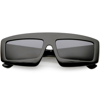 Gafas de sol con lentes planas y bloque rectangular retro futurista C752 - Humo negro