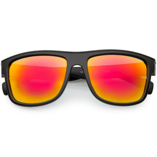 Men's Flat Top Action Sports Square Aviator Sunglasses C786 - Matte Black Red Mirror